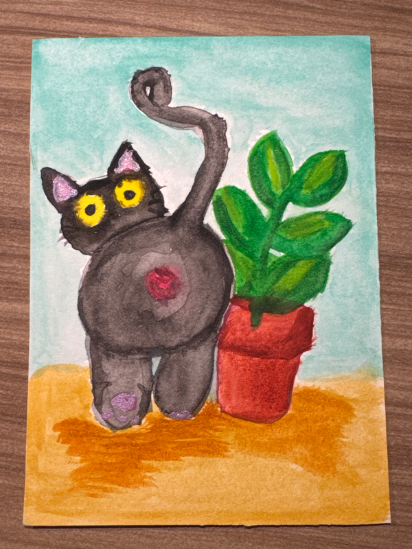 Excuse me? Cat aceo art card