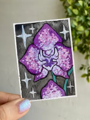 Purple Orchid aceo art card thumbnail 2