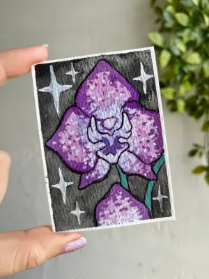 Purple Orchid aceo art card thumbnail 1