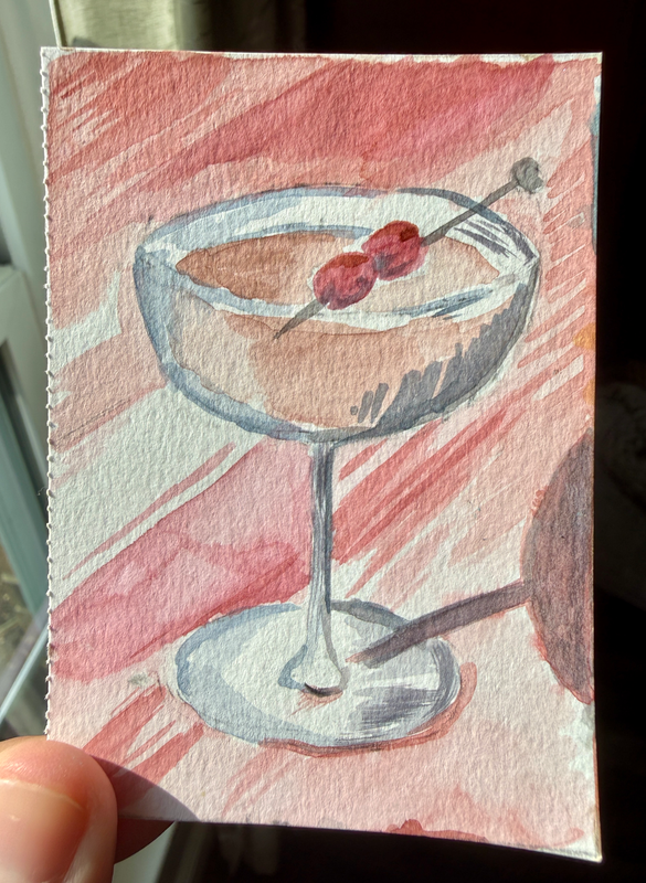 Happy Hour Collection #1: Crimson Cocktail ACEO Original Painting | Watercolor Art by KootStudios aceo art card