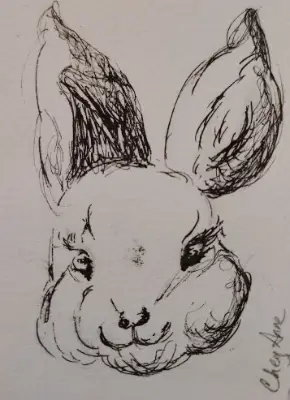 Rabbit Bunny ACEO by CheyAnne pen n ink aceo art card thumbnail 2