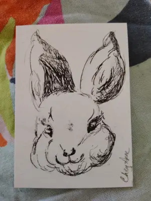 Rabbit Bunny ACEO by CheyAnne pen n ink aceo art card thumbnail 1