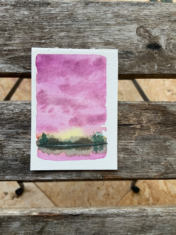 Watercolor landscape “Pink Sky” aceo art card