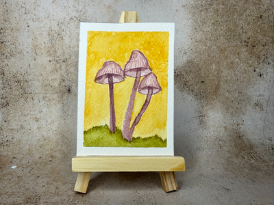 Mushrooms aceo art card thumbnail 1