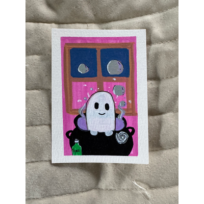 Whimsical Halloween 4,5, and 6 aceo art card thumbnail 1
