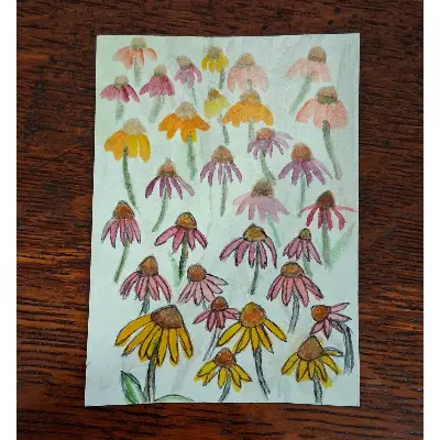 Cone flowers aceo art card thumbnail 1