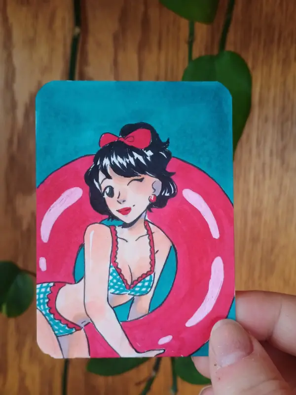 Beach Time Summer Girl - Original ACEO-Alcohol Marker aceo art card