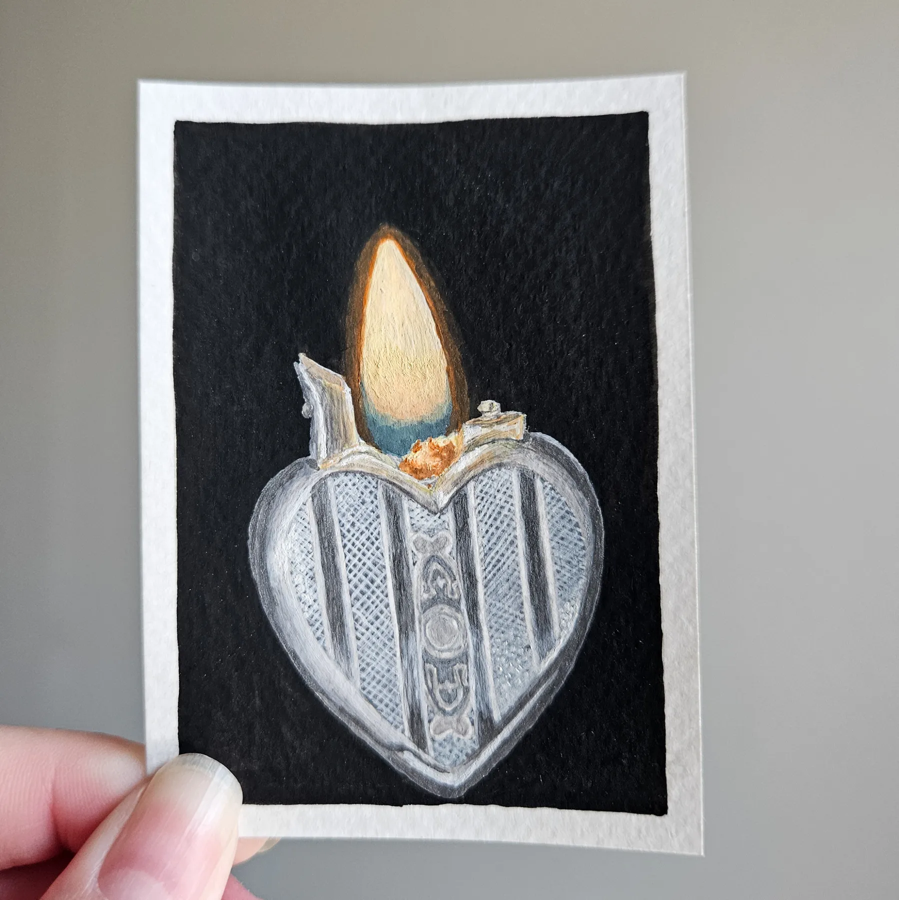 Vintage Heart Lighter aceo art card