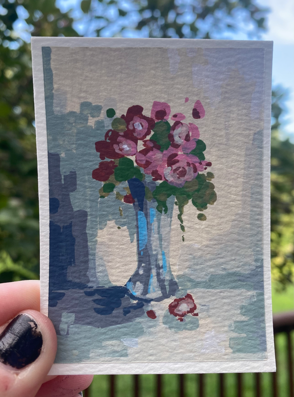 flower vase aceo art card