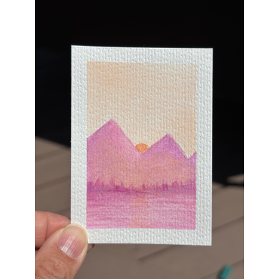 ACEO original, pink mountains aceo art card thumbnail 1