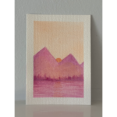 ACEO original, pink mountains aceo art card thumbnail 2