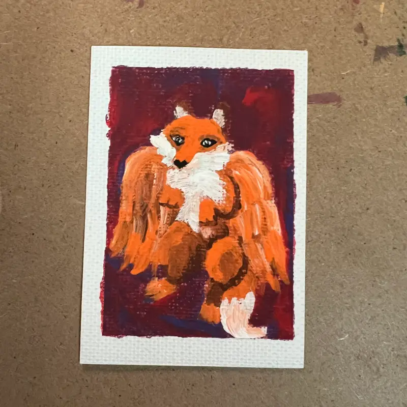 Original Playful ACEO #6/9 Winged Fox Series aceo art card