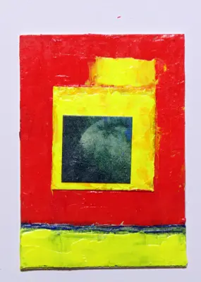 Blueberry original art mixed media acrylic painting collage ACEO aceo art card thumbnail 2