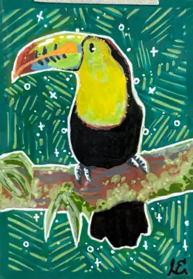 Toucan - Artist Trading Card ORIGINAL (1/1) - OilByEast aceo art card thumbnail 2