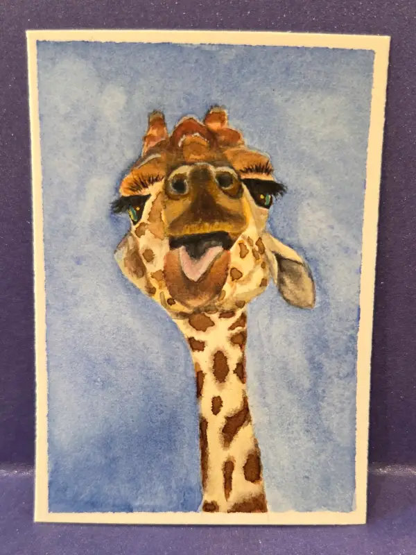 "So Funny" Giraffe Original Watercolor ACEO aceo art card