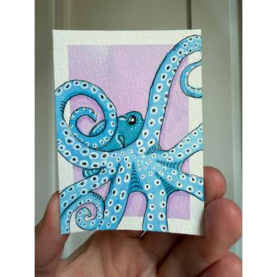 Blue Octopus aceo art card thumbnail 2