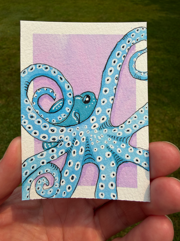 Blue Octopus aceo art card