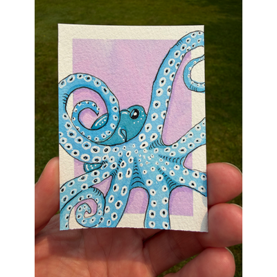 Blue Octopus aceo art card thumbnail 1