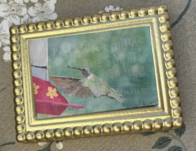 Green Iridencent Hummingbird Nature Bird Portrait 2.5x3.5 in. SIGNED PRINT aceo art card thumbnail 2