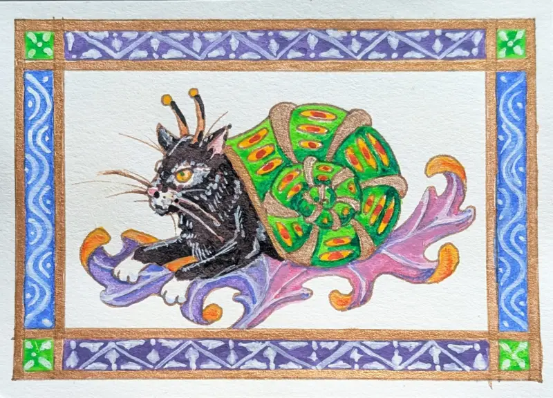Grumpy Snail Cat aceo art card