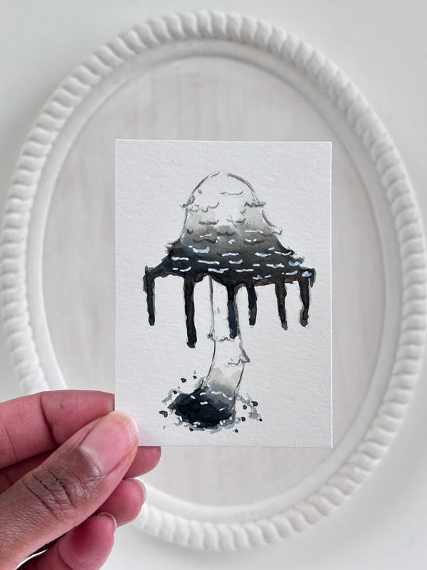 Inky Cap Mushroom 2 aceo art card