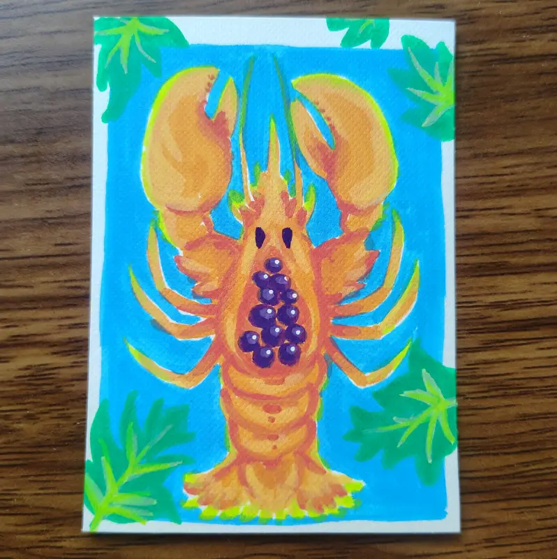 Papaya Lobster, (fruit crab series, part 4 of 4) aceo art card