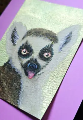Silly Ring Tailed Lemur aceo art card thumbnail 2