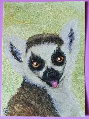 Silly Ring Tailed Lemur aceo art card thumbnail 1
