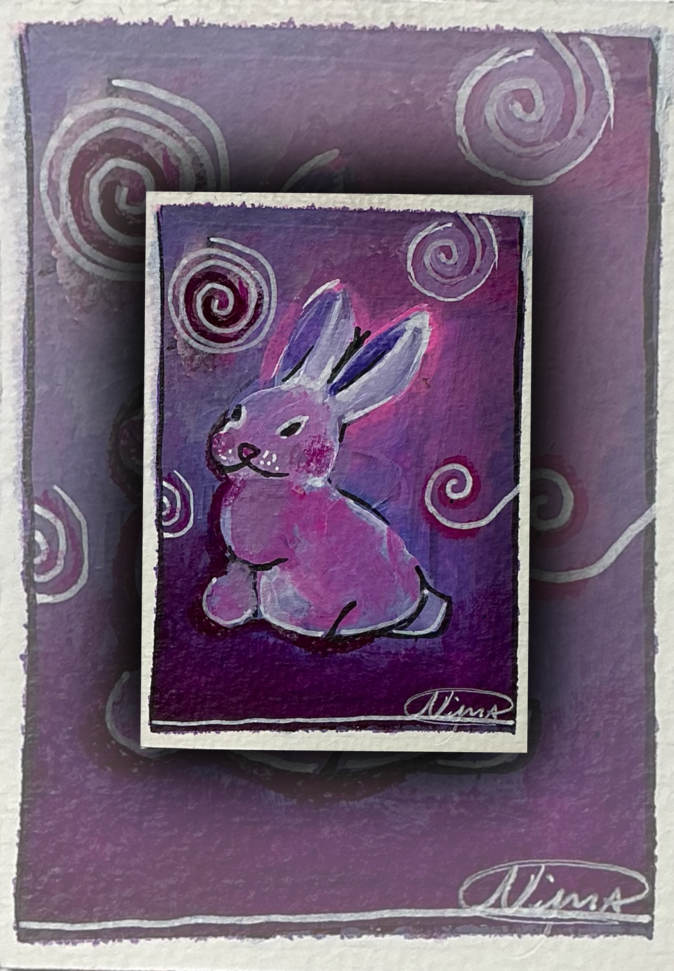 “Swirly Bunny” 6/6 in the “Dreamscape” Collection aceo art card