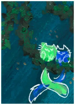 Color Cat- Green Blue Cuddles aceo art card thumbnail 2