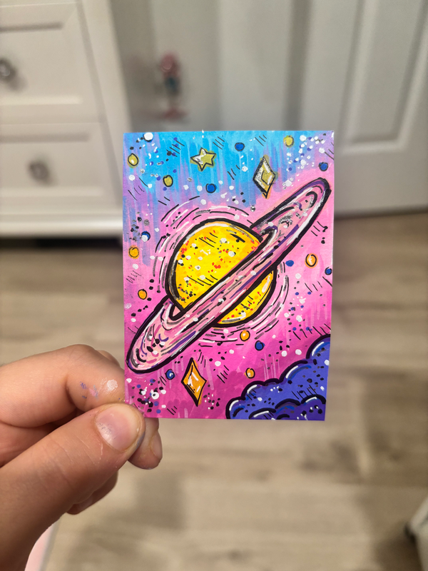 Saturn Planet aceo art card