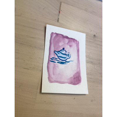 Teapot with a pink background aceo art card thumbnail 2
