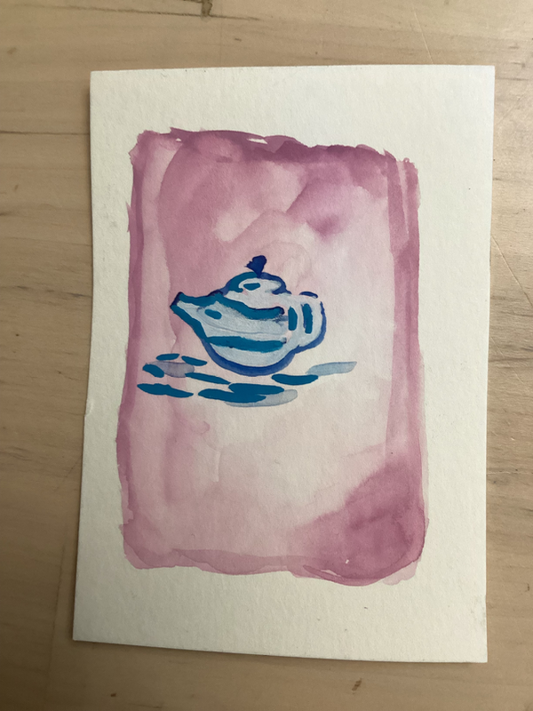 Teapot with a pink background aceo art card
