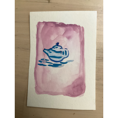 Teapot with a pink background aceo art card thumbnail 1