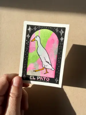 "El Pato" Mixed Media Runner Duck Illustration ACEO aceo art card thumbnail 1