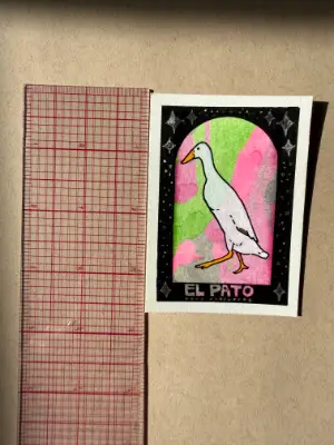 "El Pato" Mixed Media Runner Duck Illustration ACEO aceo art card thumbnail 2