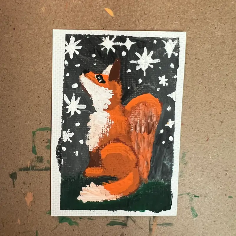Original Stargazing ACEO #8/9 Winged Fox Series aceo art card