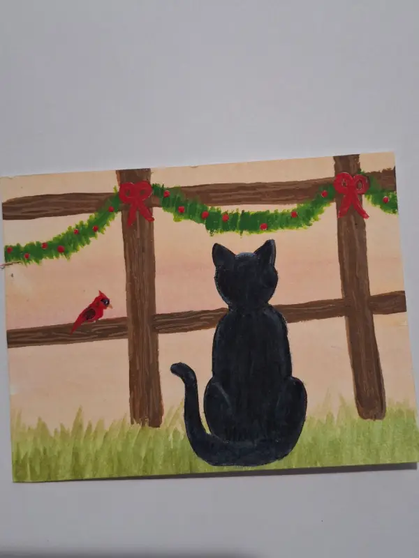 Cat christmas sunset aceo art card