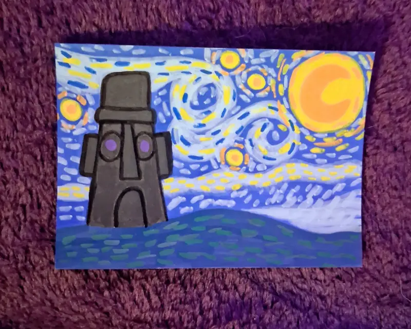 A Squidward Starry Night aceo art card