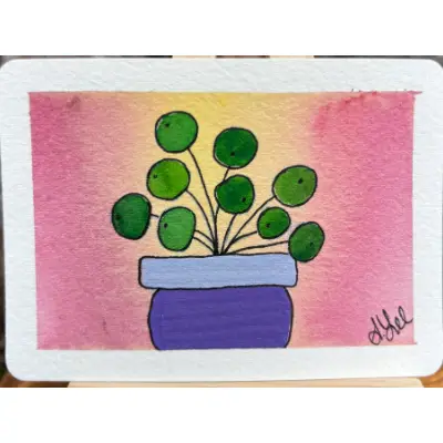 Paige the Pilea aceo art card thumbnail 2