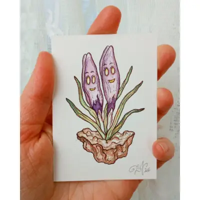 Sprouting Crocuses aceo art card thumbnail 1