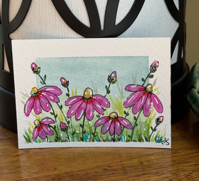 Pink Wildflowers aceo art card thumbnail 2
