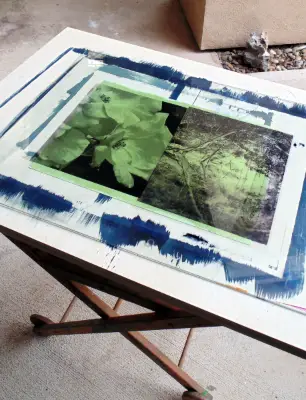 Rose Petals Encaustic Cyanotype original art ACEO aceo art card thumbnail 3