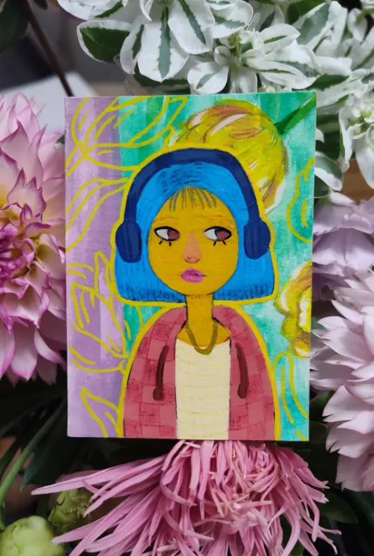 Tulip Girl 3 aceo art card