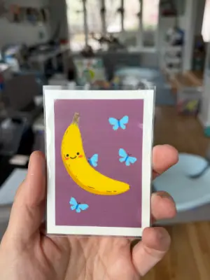 Banana & Butterflies aceo art card thumbnail 2