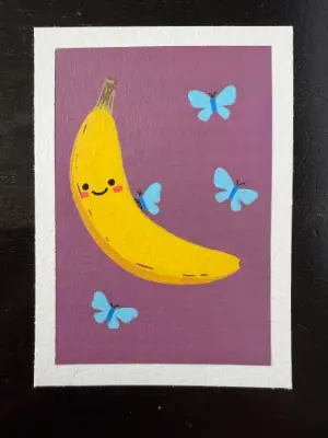 Banana & Butterflies aceo art card thumbnail 1