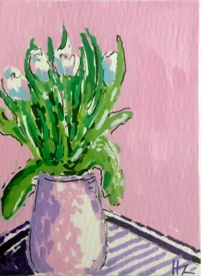Floral Stillness Series – Seven Original ACEO - painting 4 of 7 - Botanical aceo art card thumbnail 1