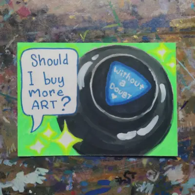 Magic Eight Ball Says Buy More Art! Neon ACEO aceo art card thumbnail 2