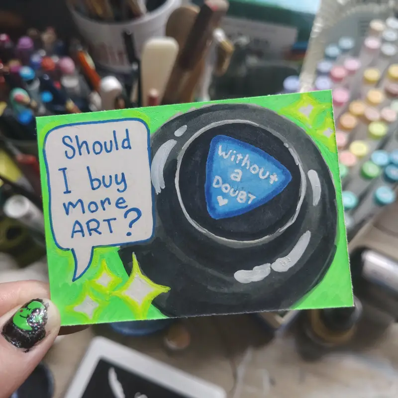 Magic Eight Ball Says Buy More Art! Neon ACEO aceo art card