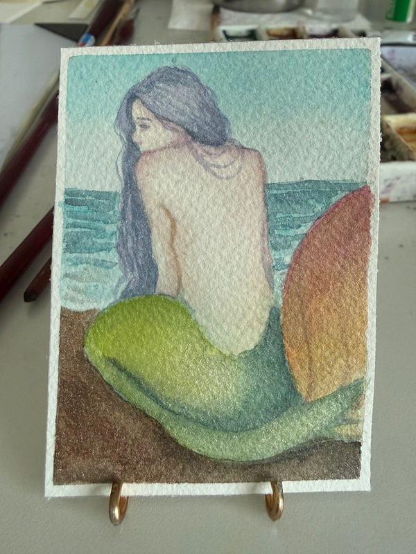 Iridescent Mermaid aceo art card